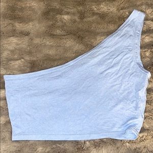 Prettylittlething baby blue one shoulder crop top